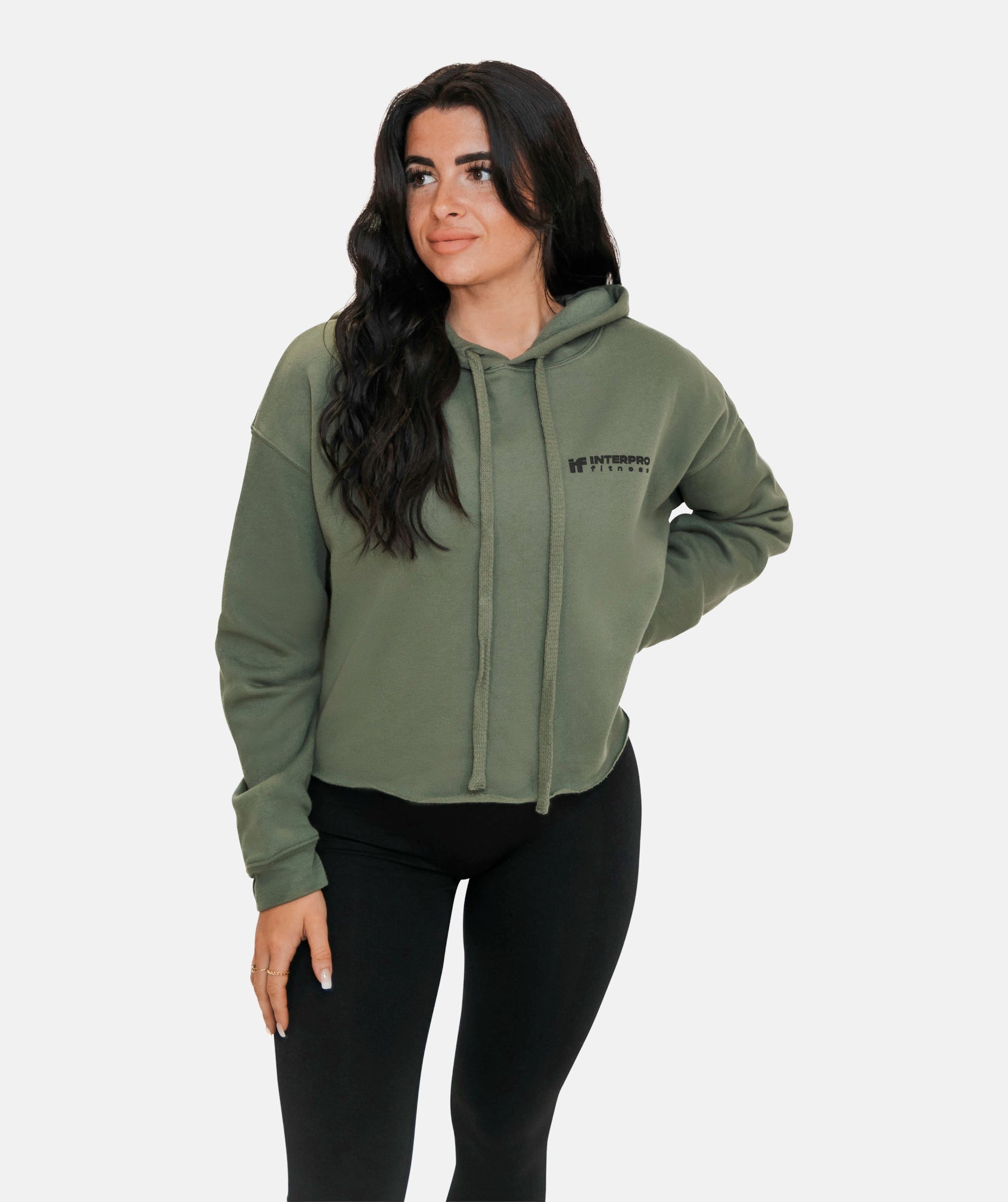 Women's Cropped Hoodie - Khaki Green