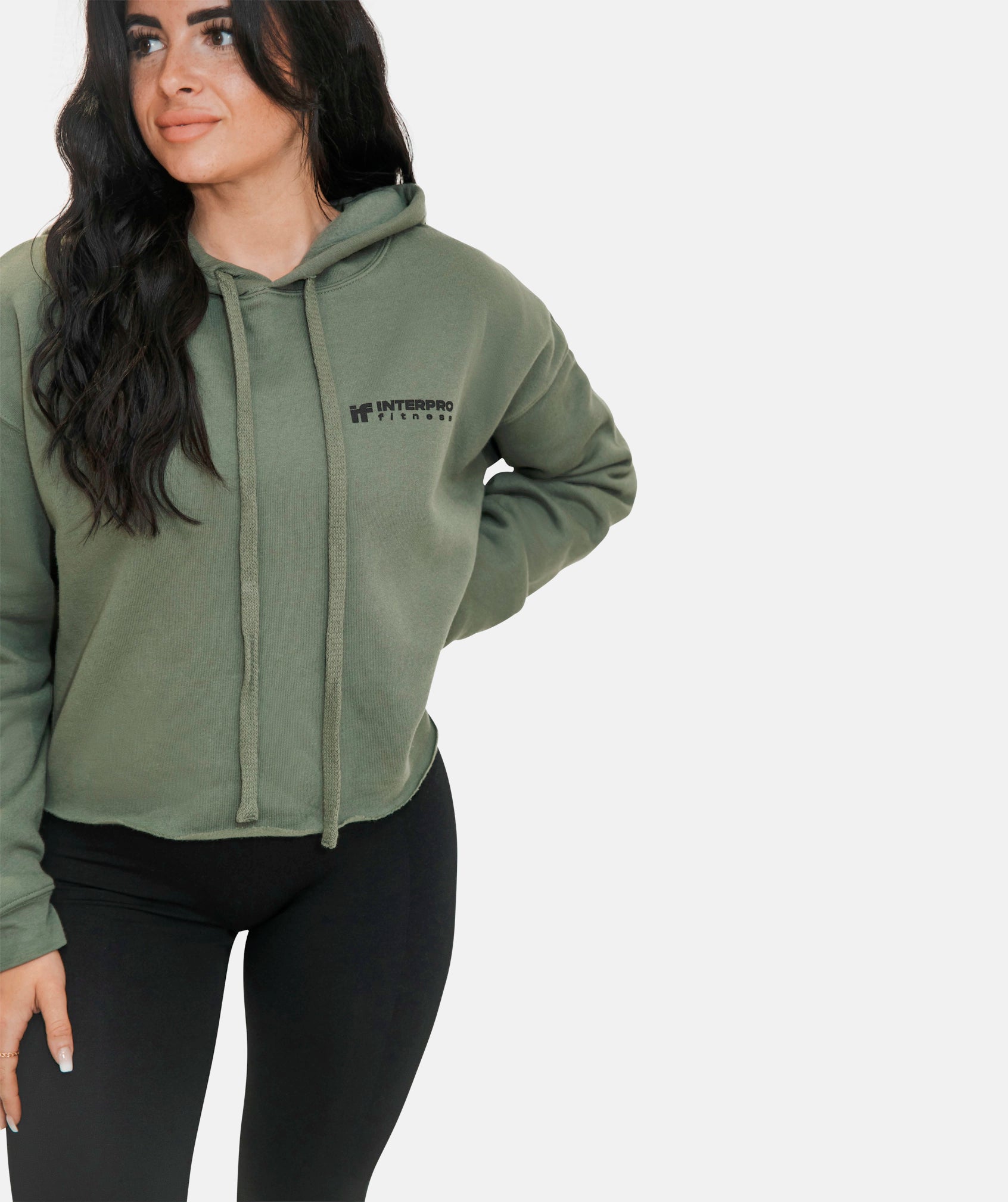 Women's Cropped Hoodie - Khaki Green