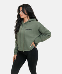 Women's Cropped Hoodie - Khaki Green