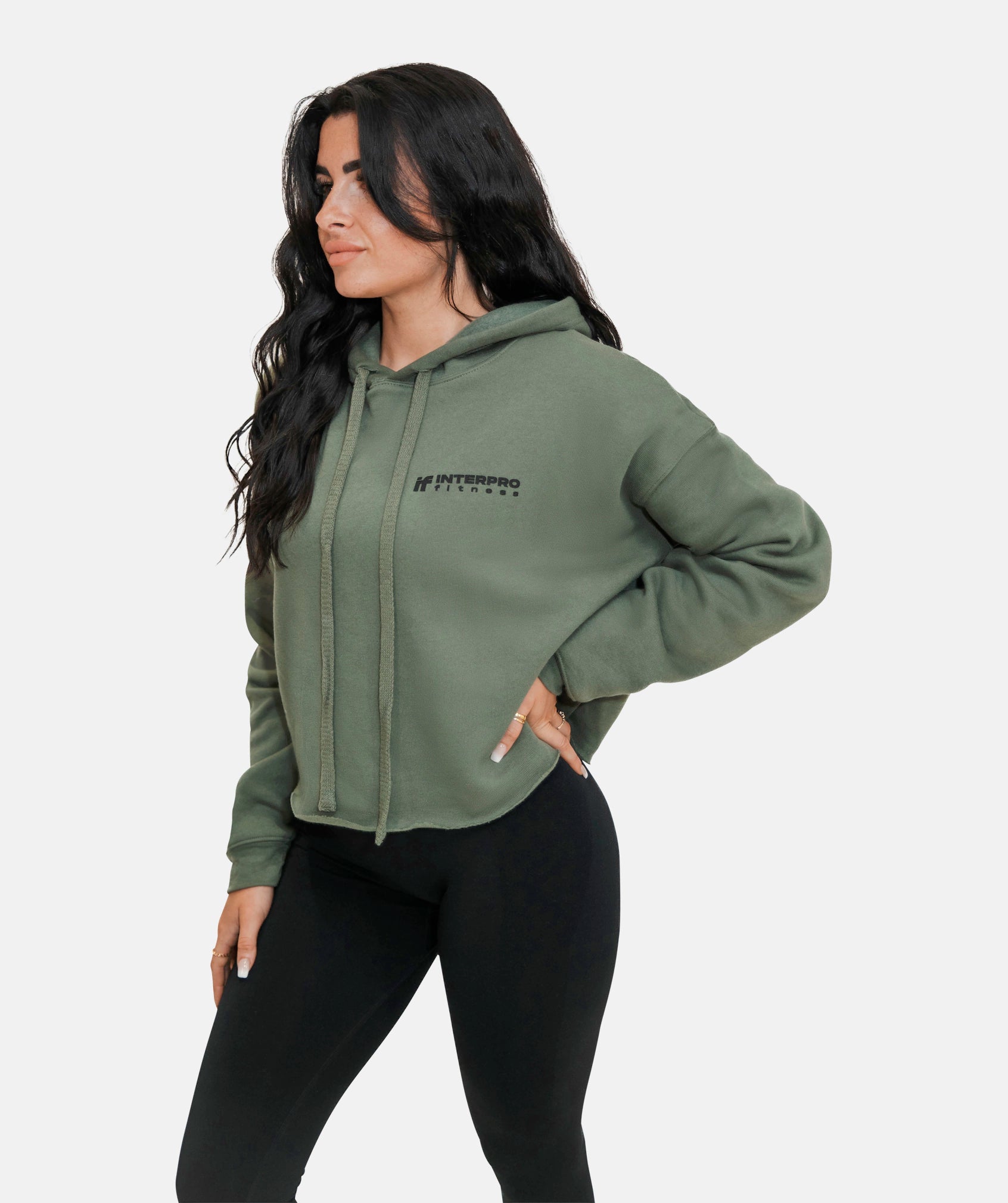 Women's Cropped Hoodie - Khaki Green