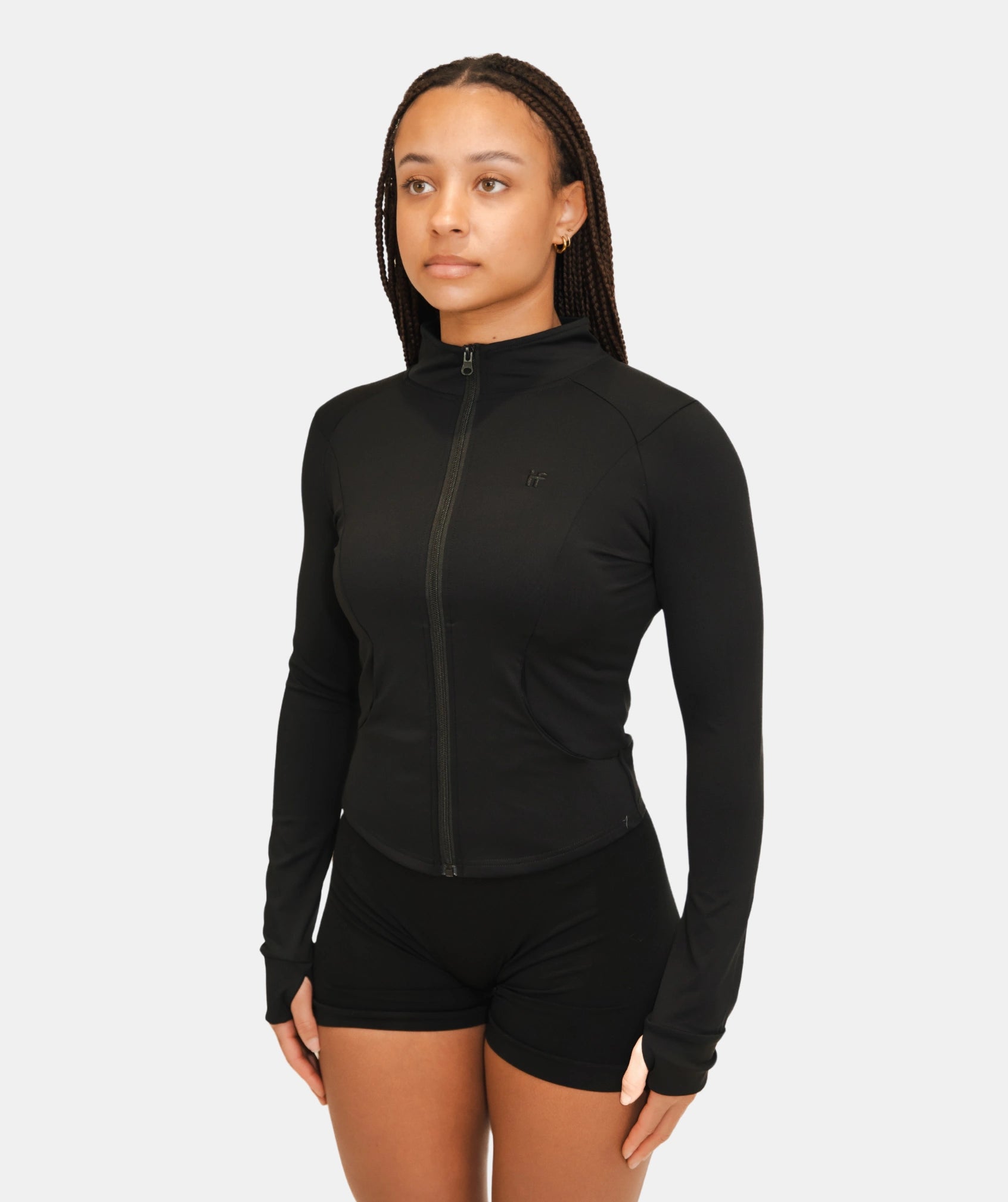 Women's Zip Up Slim Fit Jacket - Black