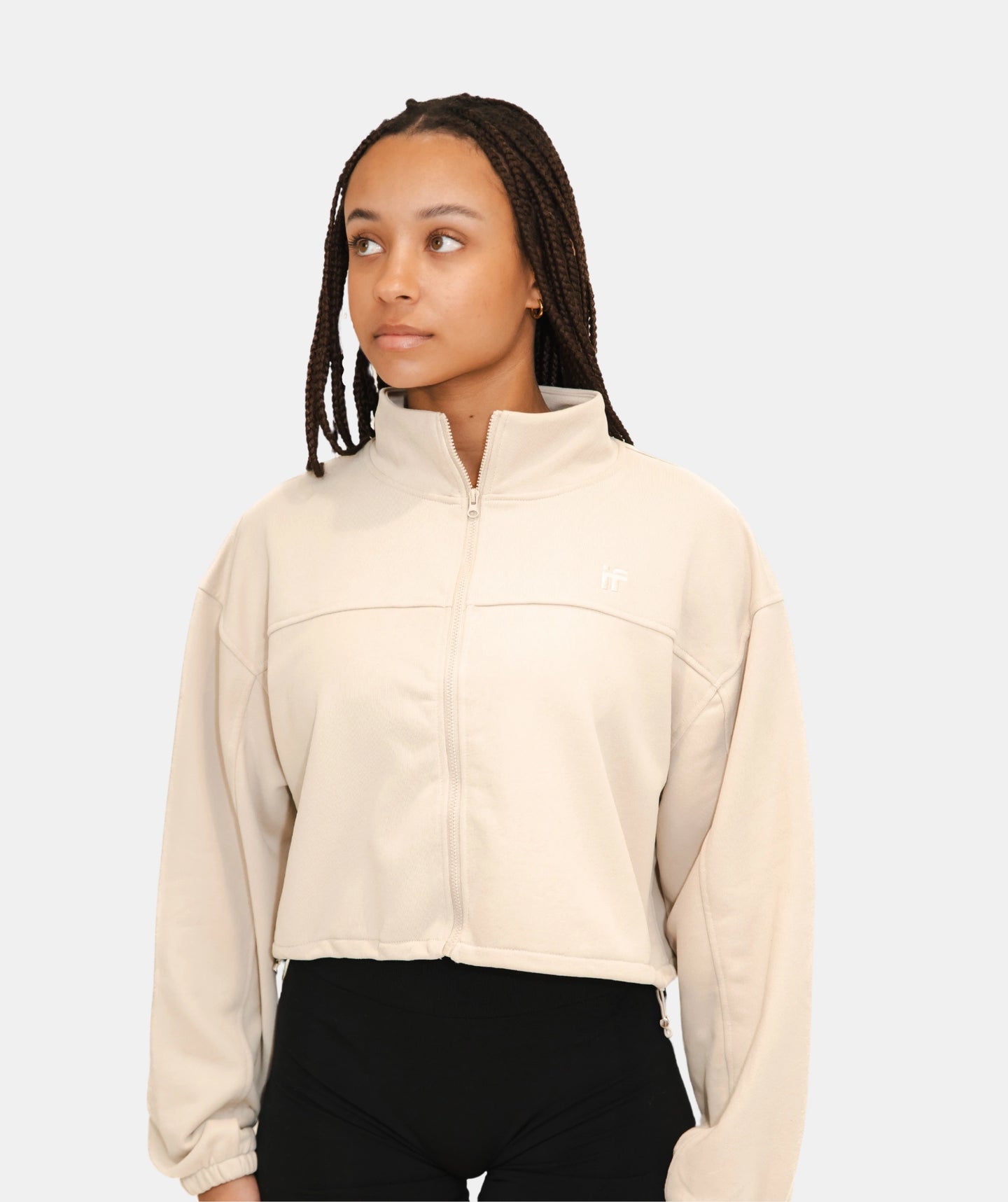 Kurze Jacke mit Reißverschluss für Damen - Beige