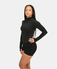 Women's Zip Up Slim Fit Jacket - Black