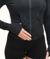 Women's Zip Up Slim Fit Jacket - Black