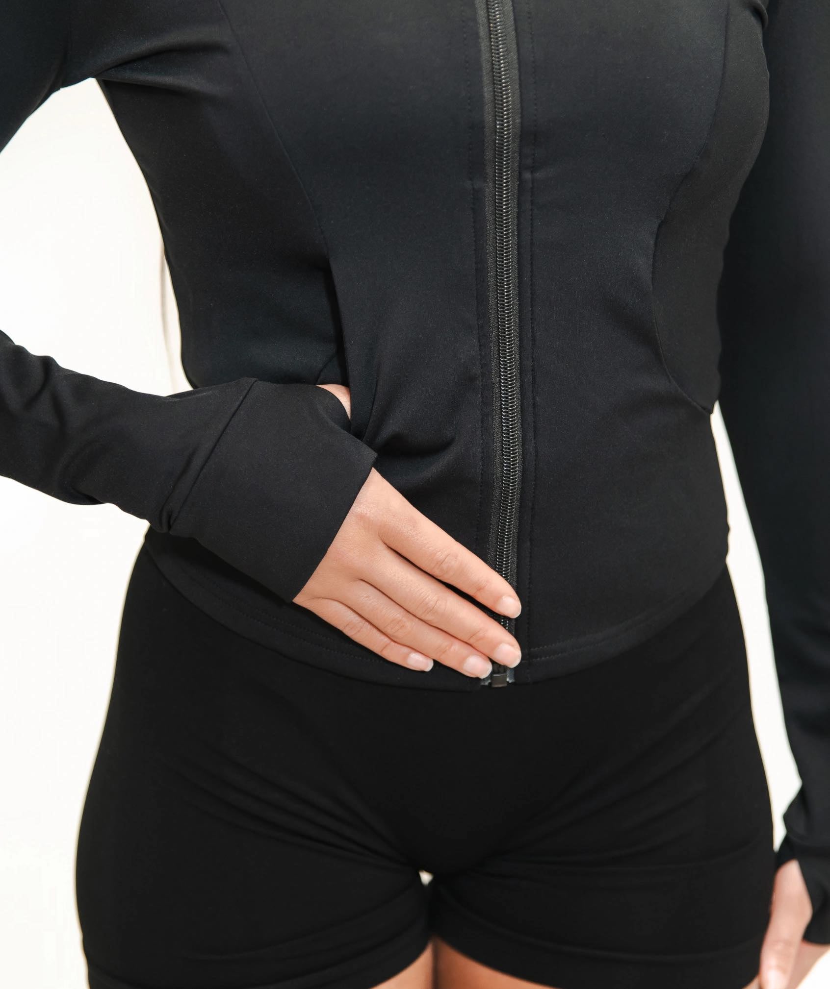 Women's Zip Up Slim Fit Jacket - Black
