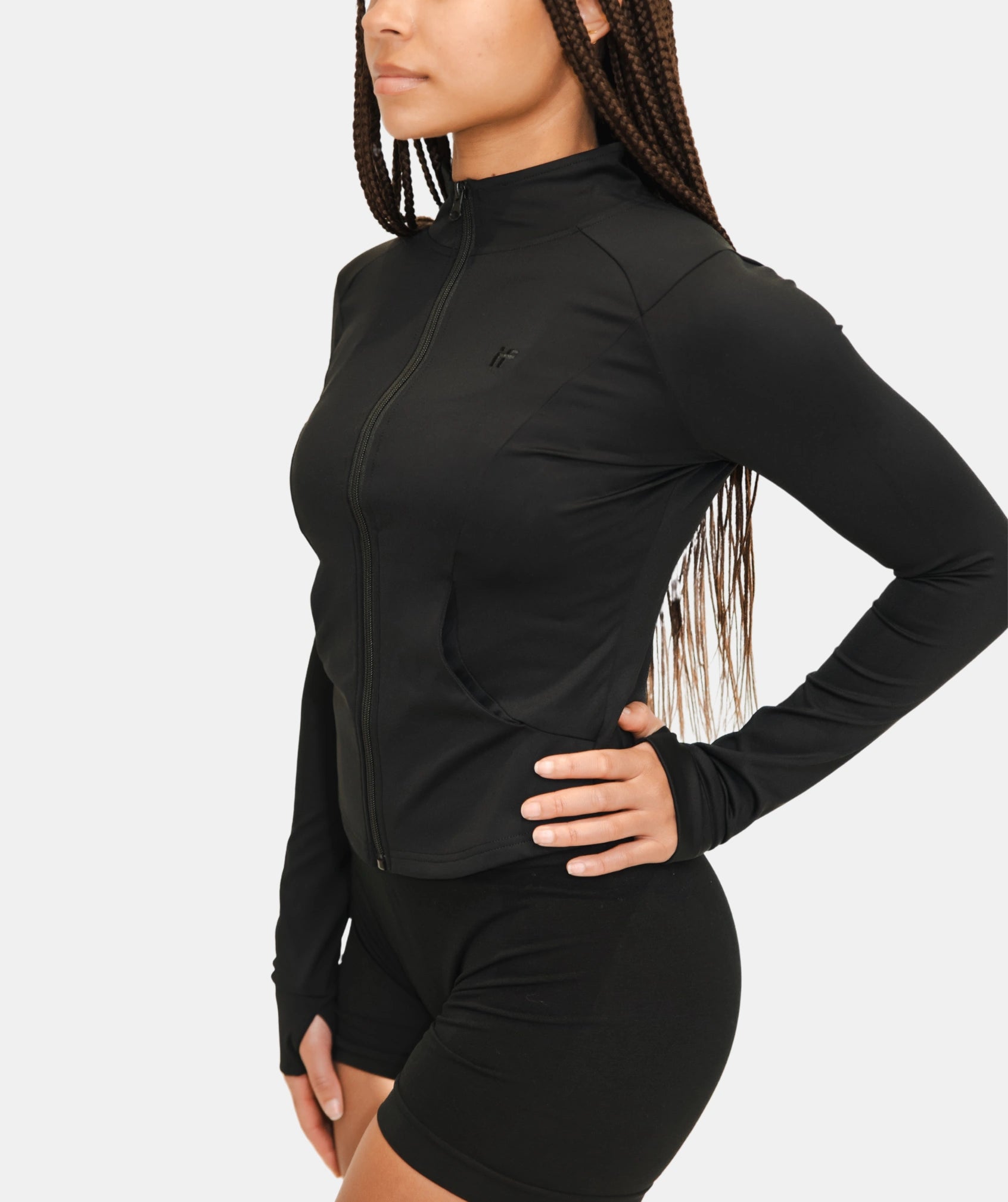Women's Zip Up Slim Fit Jacket - Black