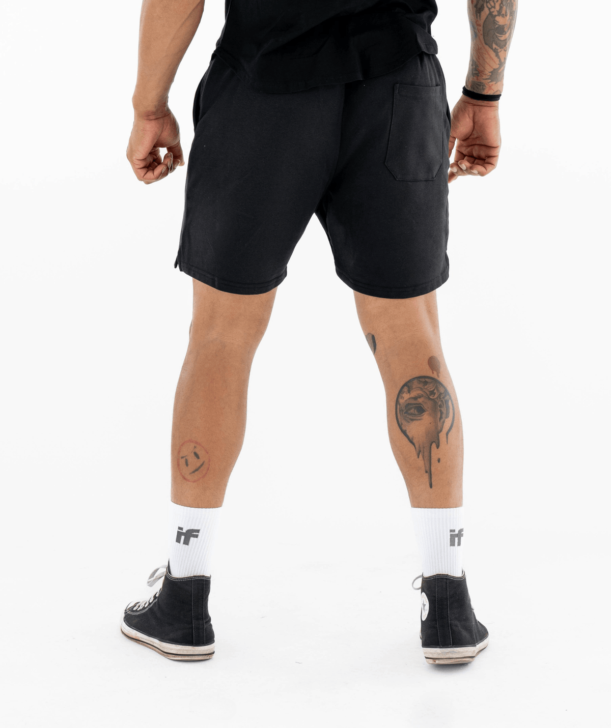 black shorts and white socks 