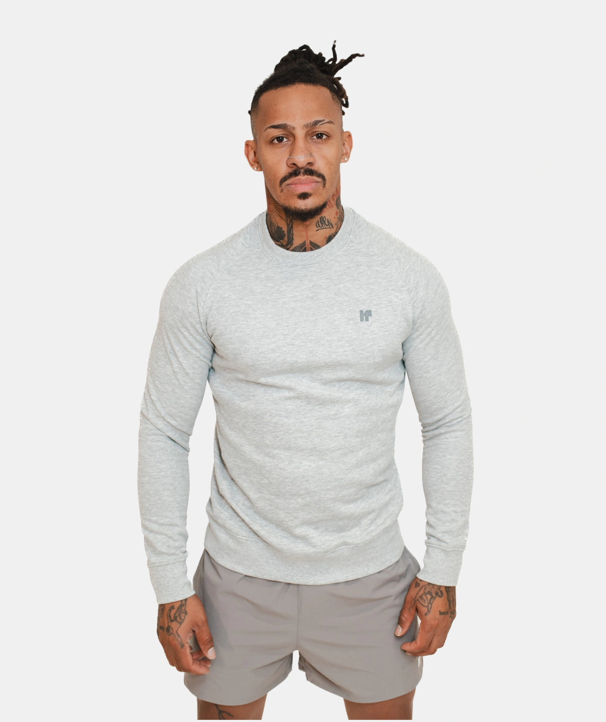 gray sleeve & dark gray shorts