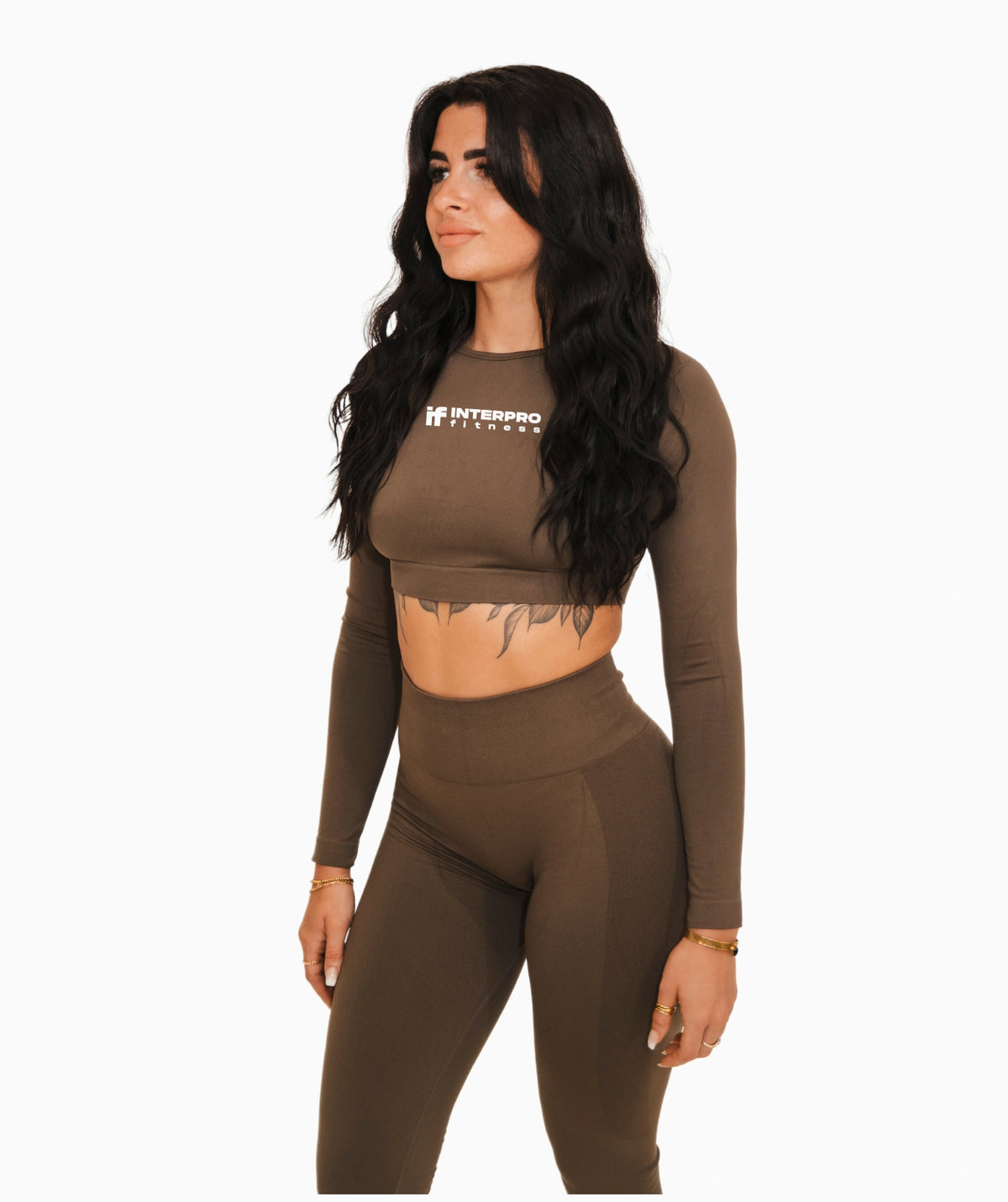 long sleeve brown crop top 