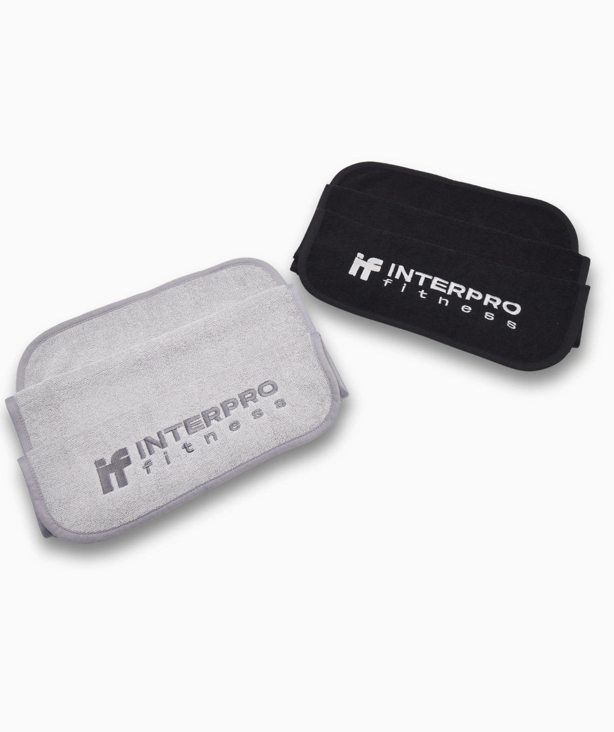 Two gym towels, one black and one gray