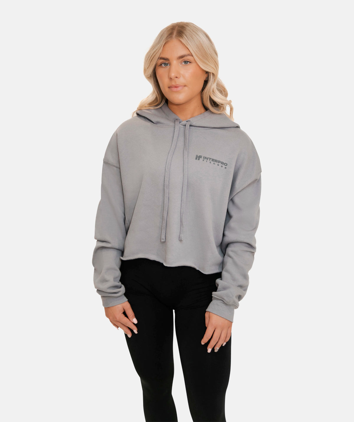 grey cropped hoodie with a hood