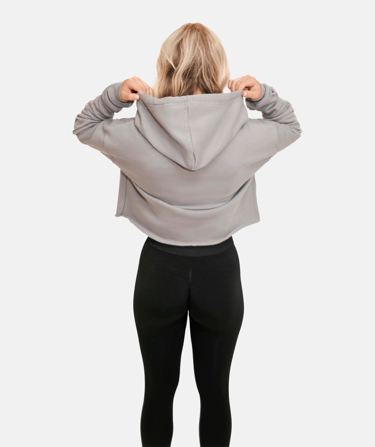 grey cropped hoodie with a hood