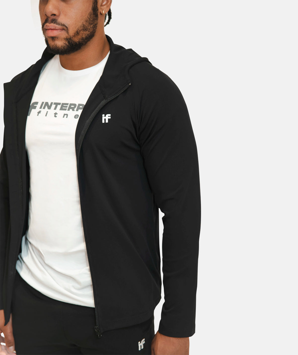 Black zip-up fitness hoodie