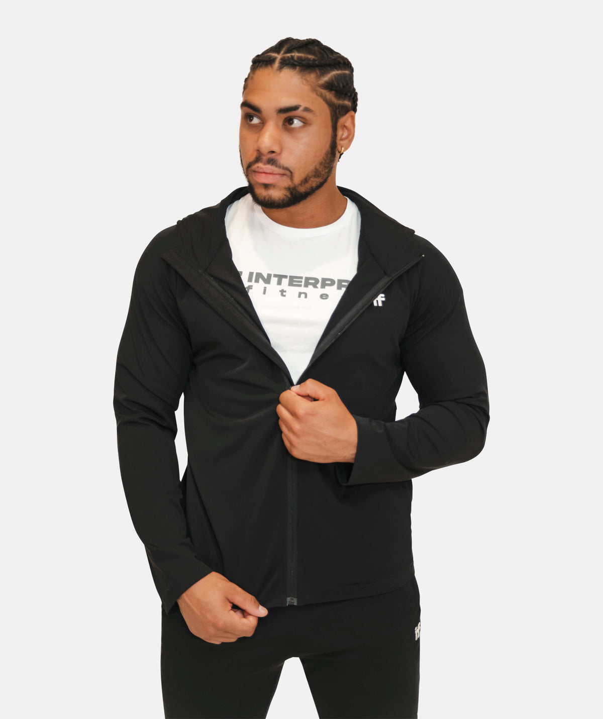 Black zip-up fitness hoodie