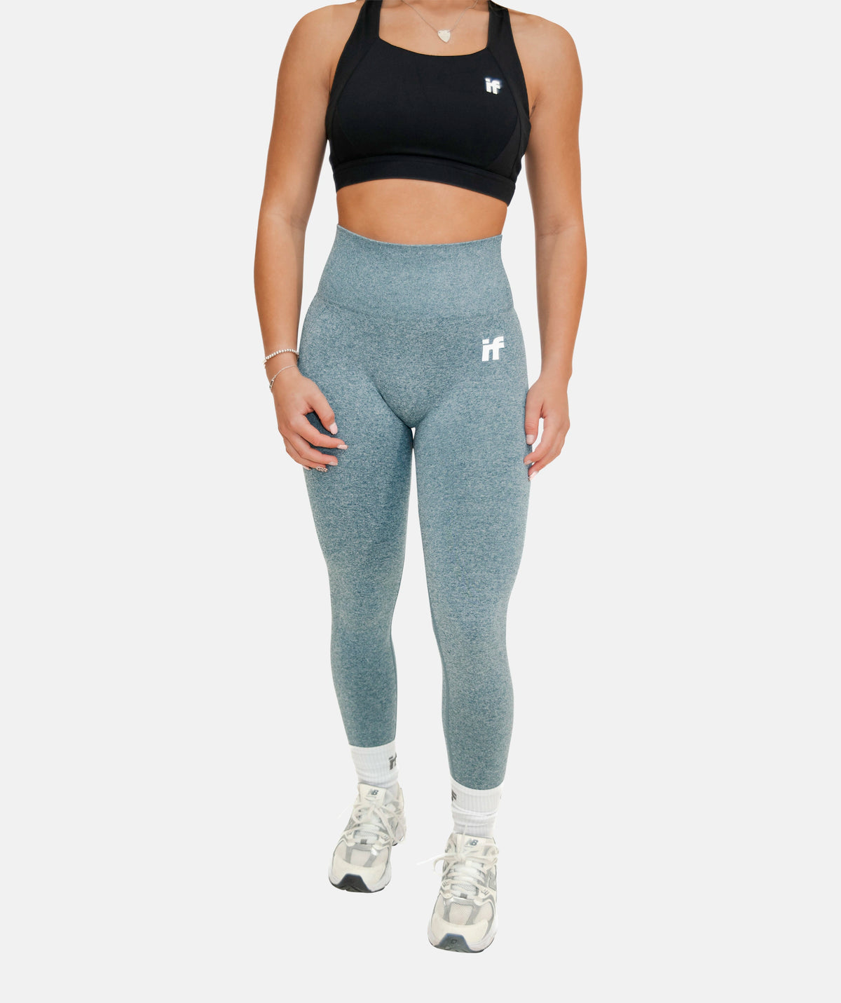 Blue high-waist gym leggings