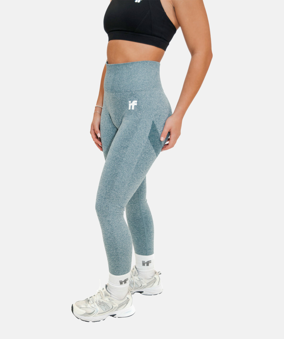 Blue high-waist gym leggings