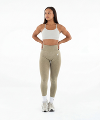 Front view of Interpro Fitness womens gym leggings in marl green