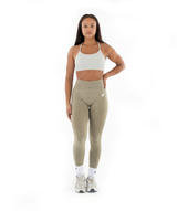 Front view of Interpro womens gym leggings in marl green