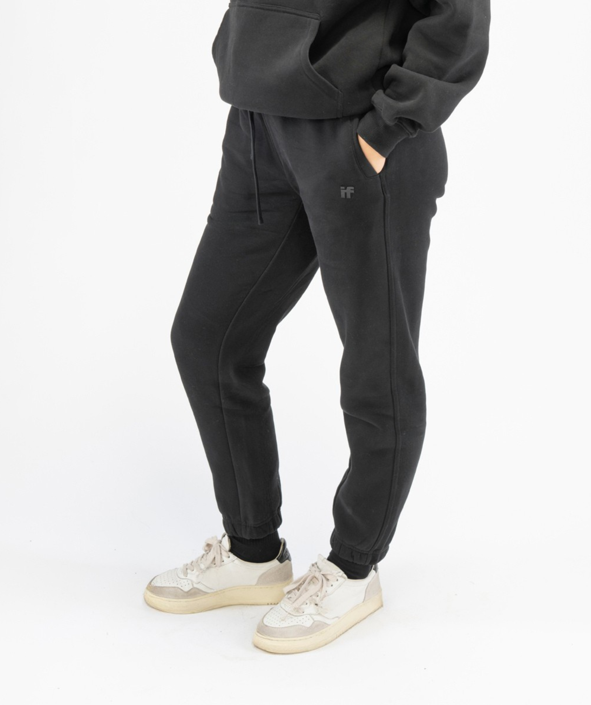 Womens black Interpro Fitness joggers standard fit side angle