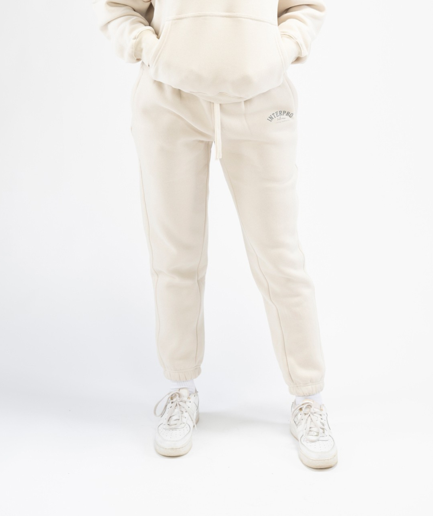 Interpro Fitness womens cream joggers straight-on front angle