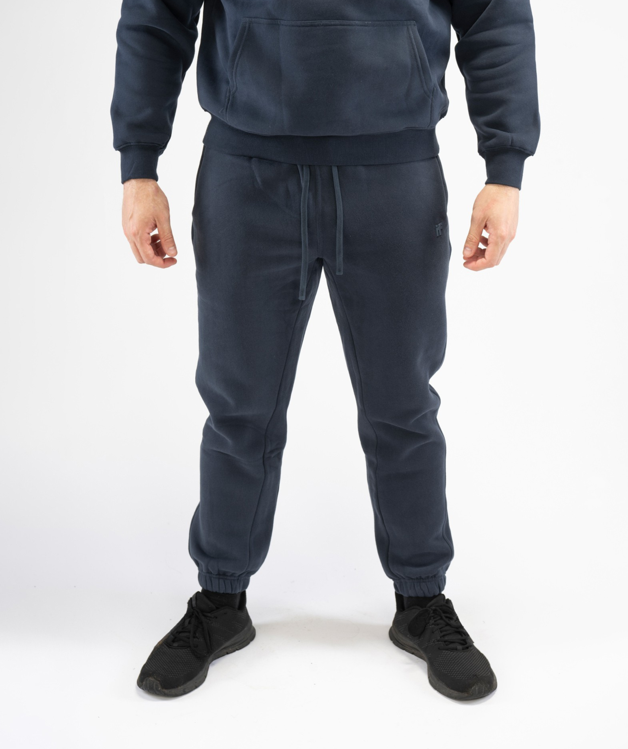 Front-facing shot of Interpro Fitness Men’s Regular Fit Gym Joggers in Navy Blue with a streamlined athletic look.