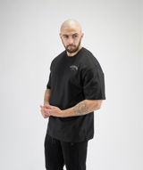 Interpro Fitness Men’s Black Oversized T-Shirt, premium athletic wear with roomy cut.