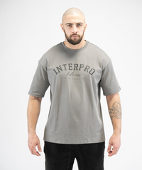 Interpro Fitness Men’s Grey Oversized Gym T-Shirt with large front logo, front view