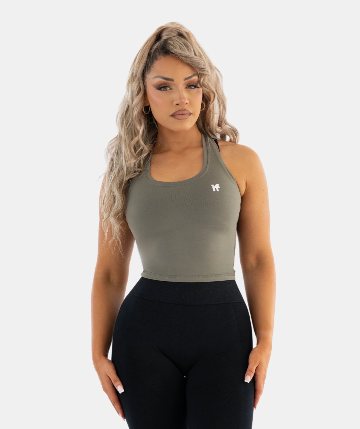 Women's Cropped Racer Back Vest - Khaki