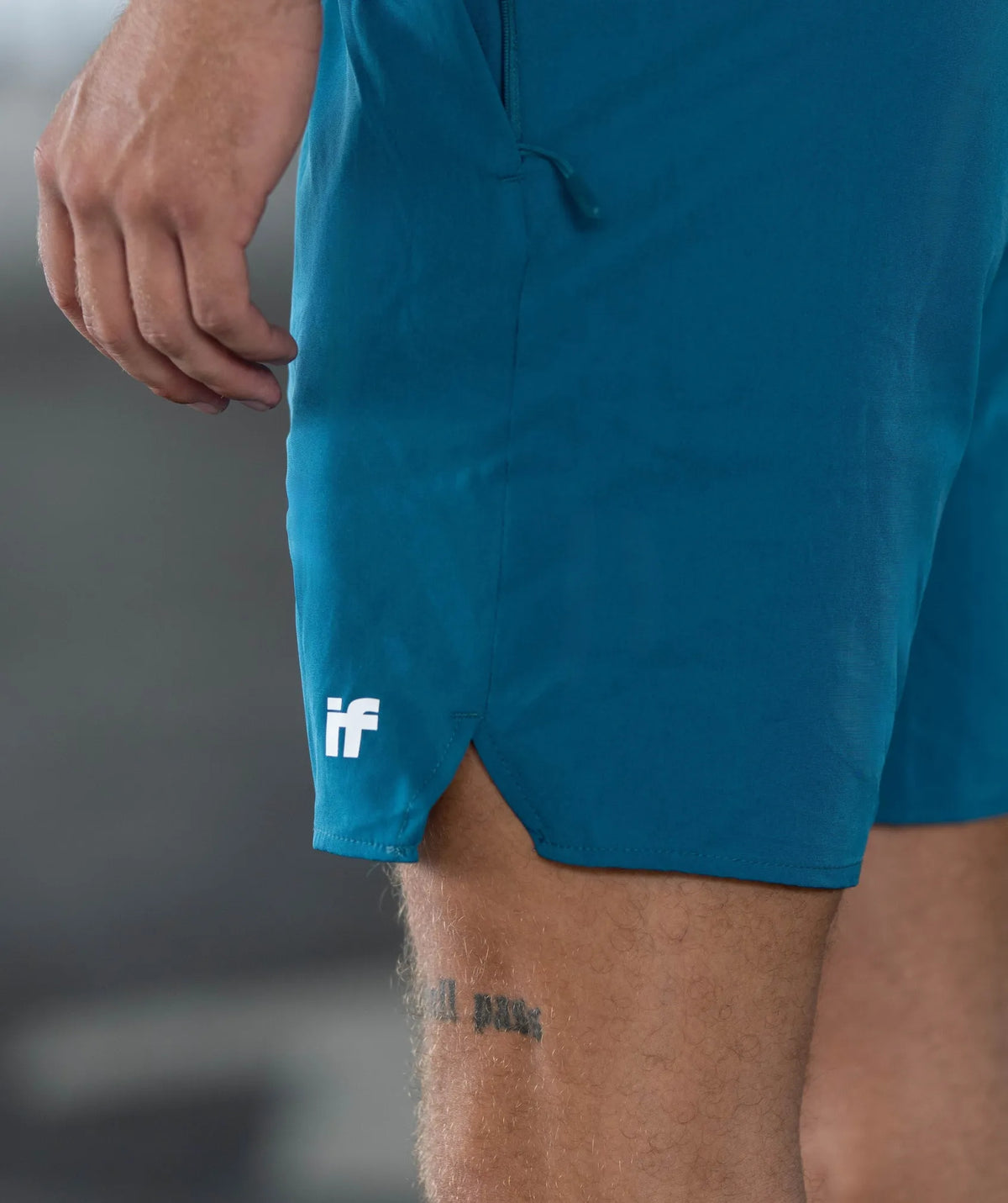 Blue shorts with a brand 