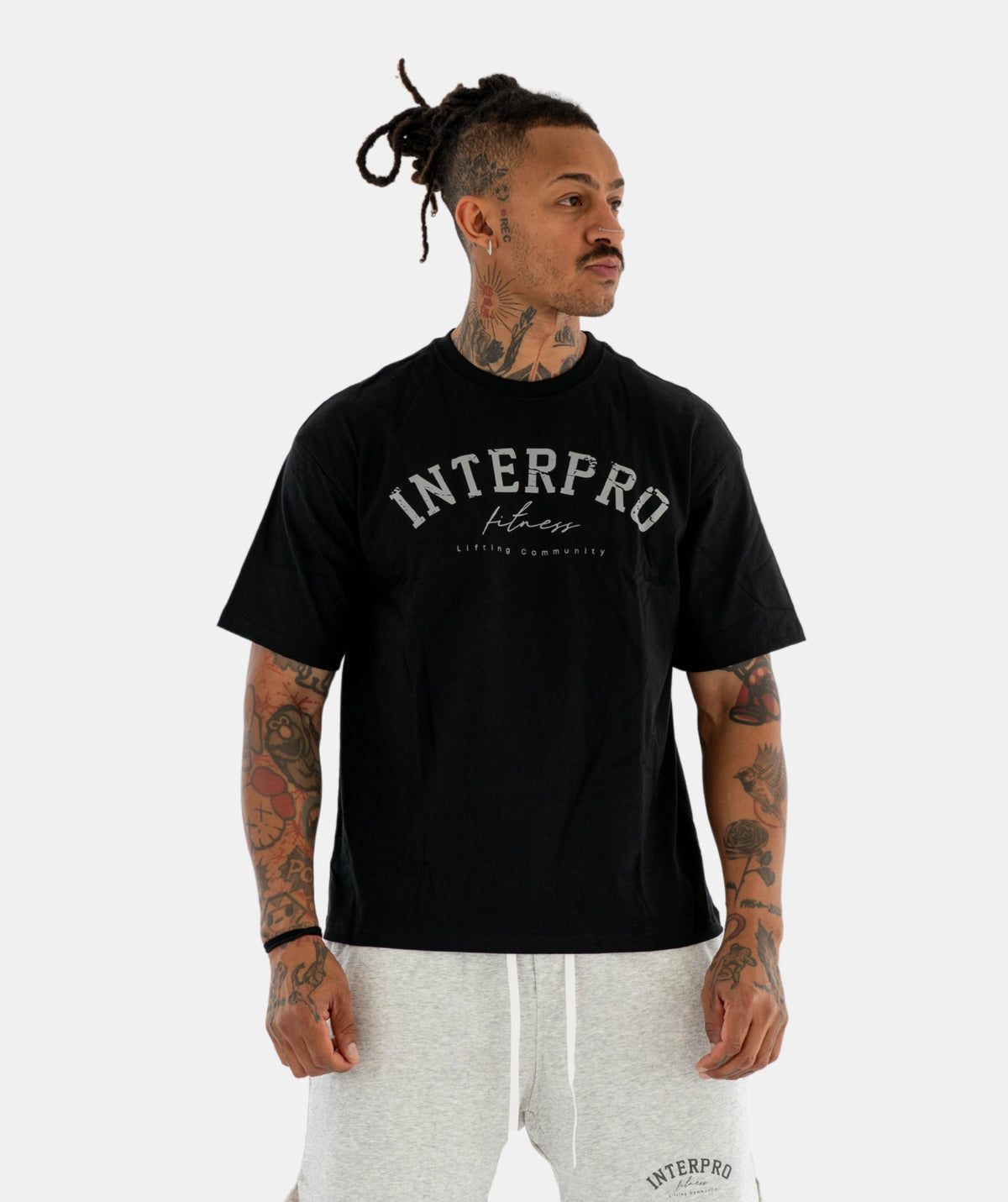 Man black t-shirt on a white 