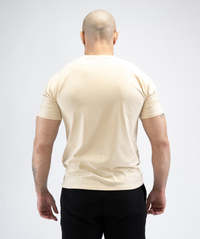 Rear view of Interpro Fitness Men’s Beige Gym Tee showing clean back silhouette and athletic fit