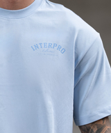 Logo detail on men’s Interpro Fitness light blue oversized gym t-shirt