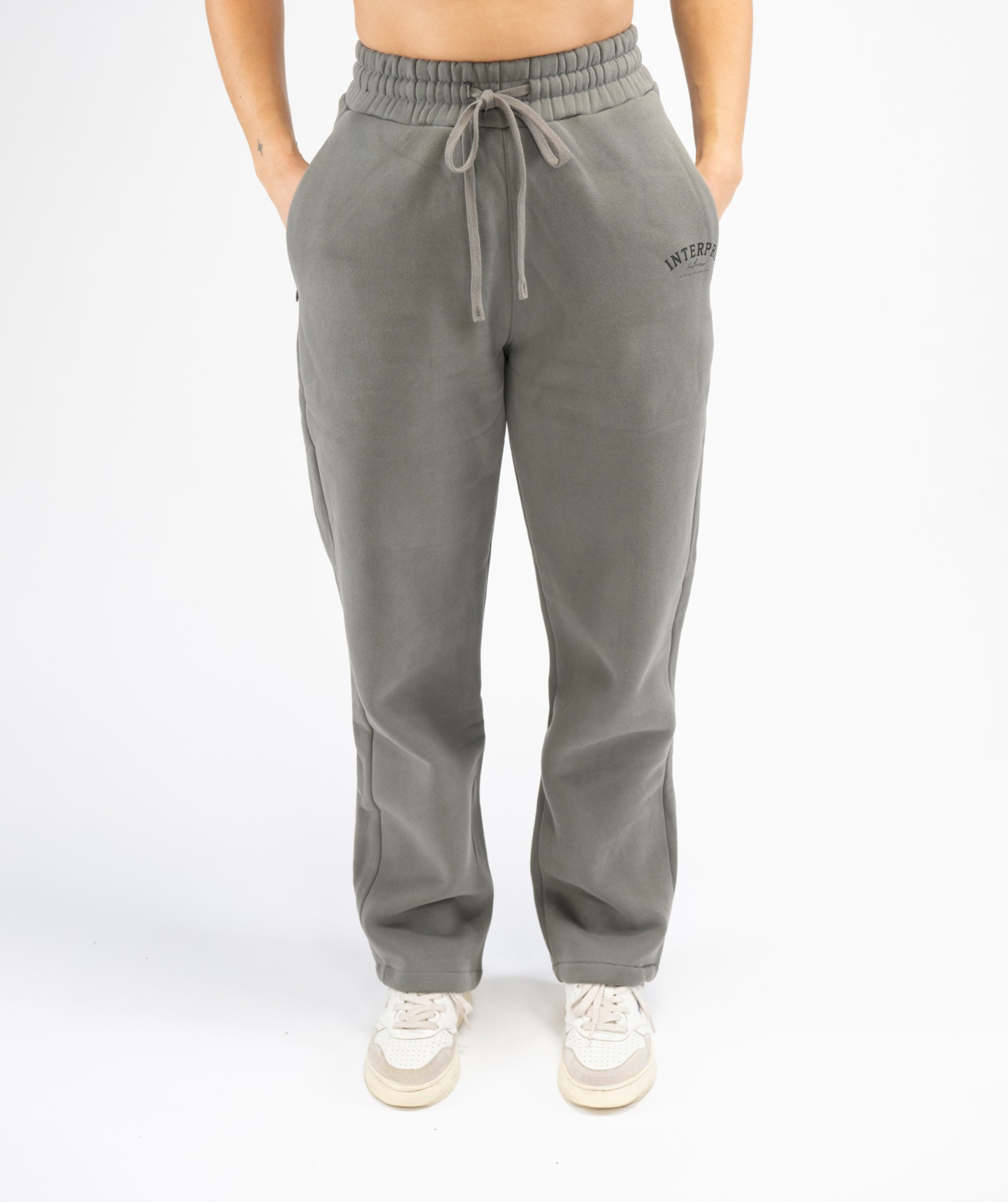 Womens grey straight leg Interpro Fitness joggers front view