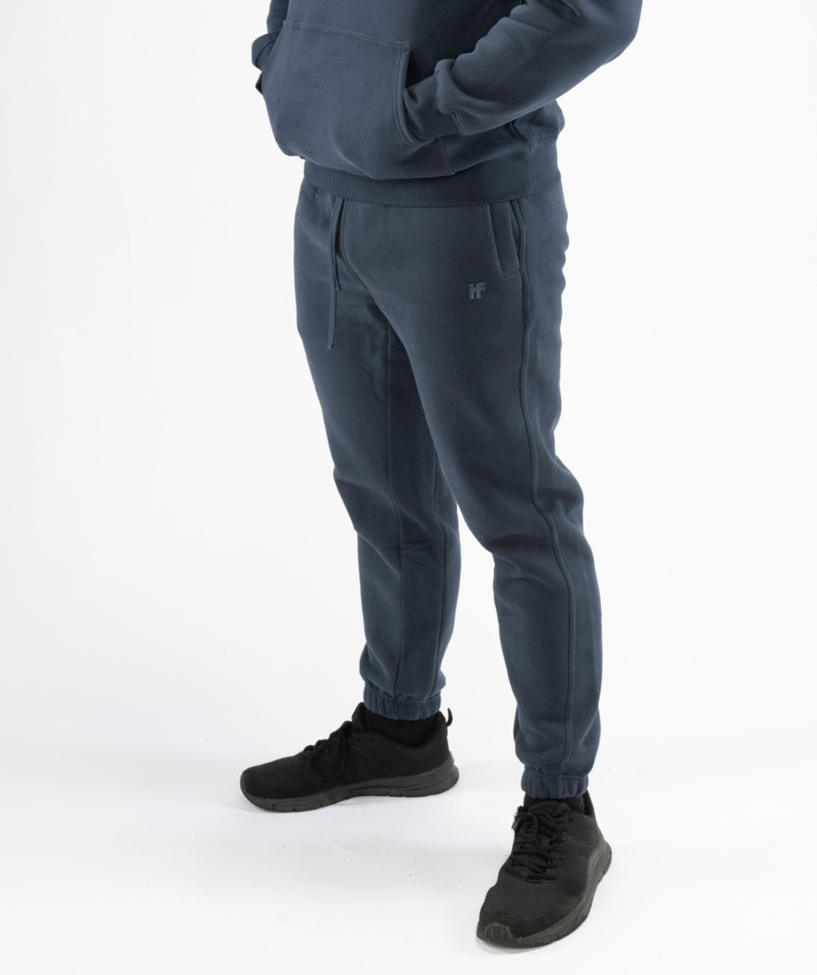 Side profile of Interpro Fitness Men’s Navy Blue Regular Fit Joggers highlighting straight-leg athletic fit.