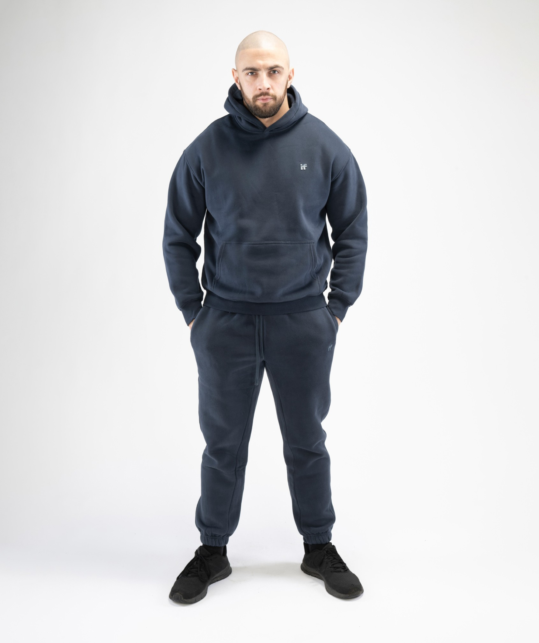 Navy Blue Interpro Fitness Men’s Regular Fit Gym Joggers, front angle highlighting the athletic profile.
