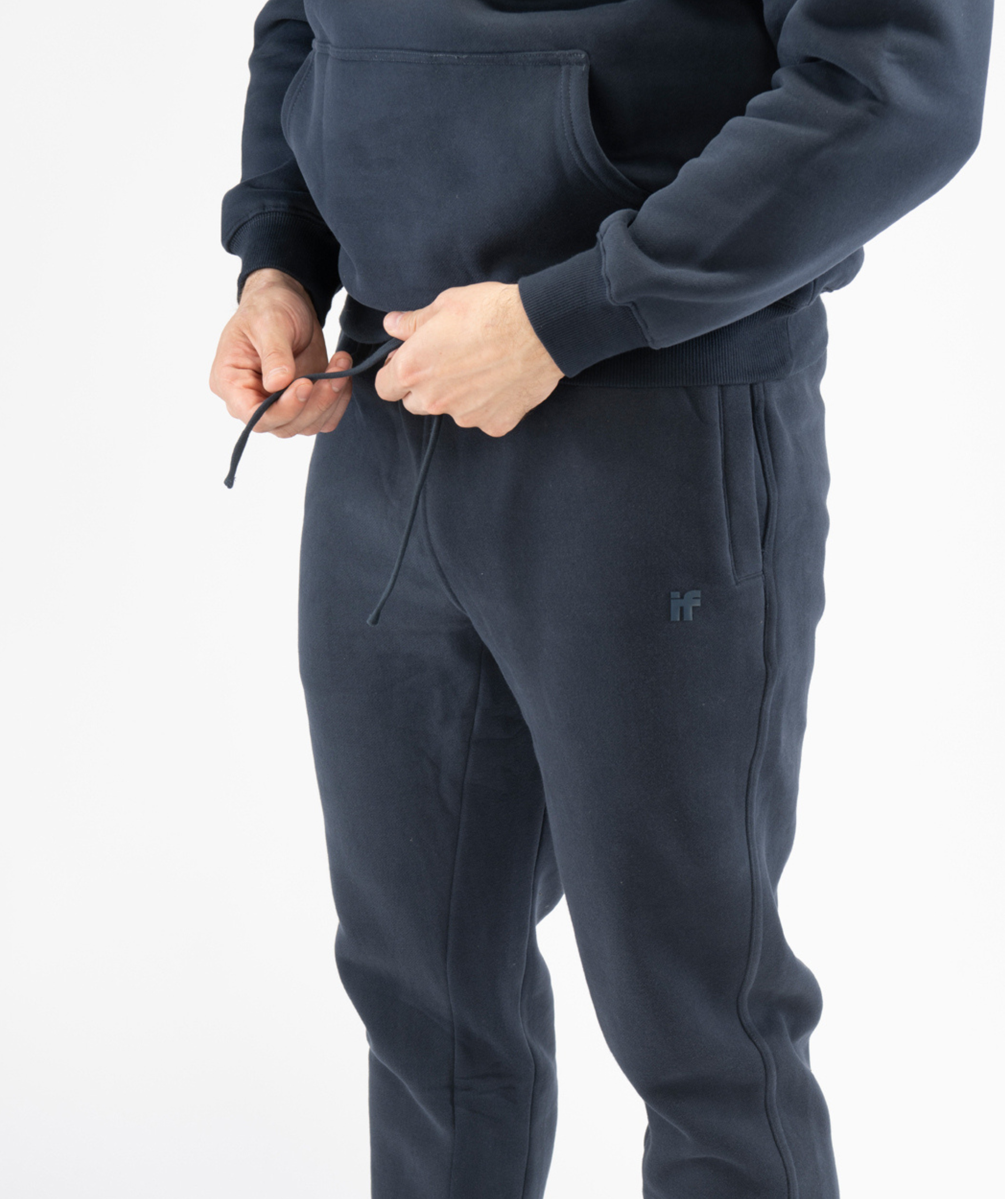 Close-up showing drawstring detail on Interpro Fitness Men’s Navy Blue Regular Fit Joggers.