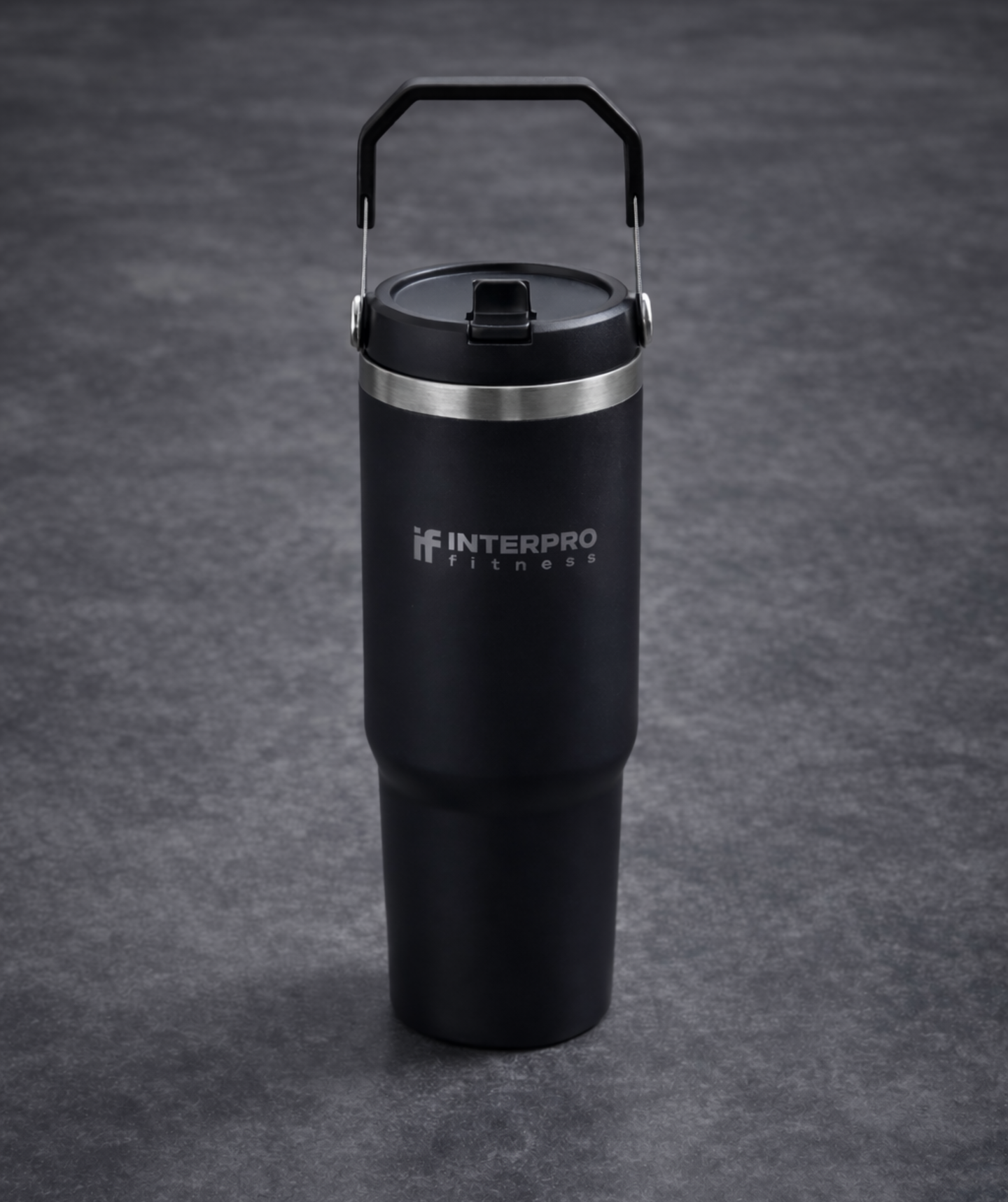 interpro fitness black insulated metal flask front view