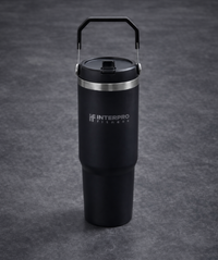 interpro fitness black insulated metal flask front view