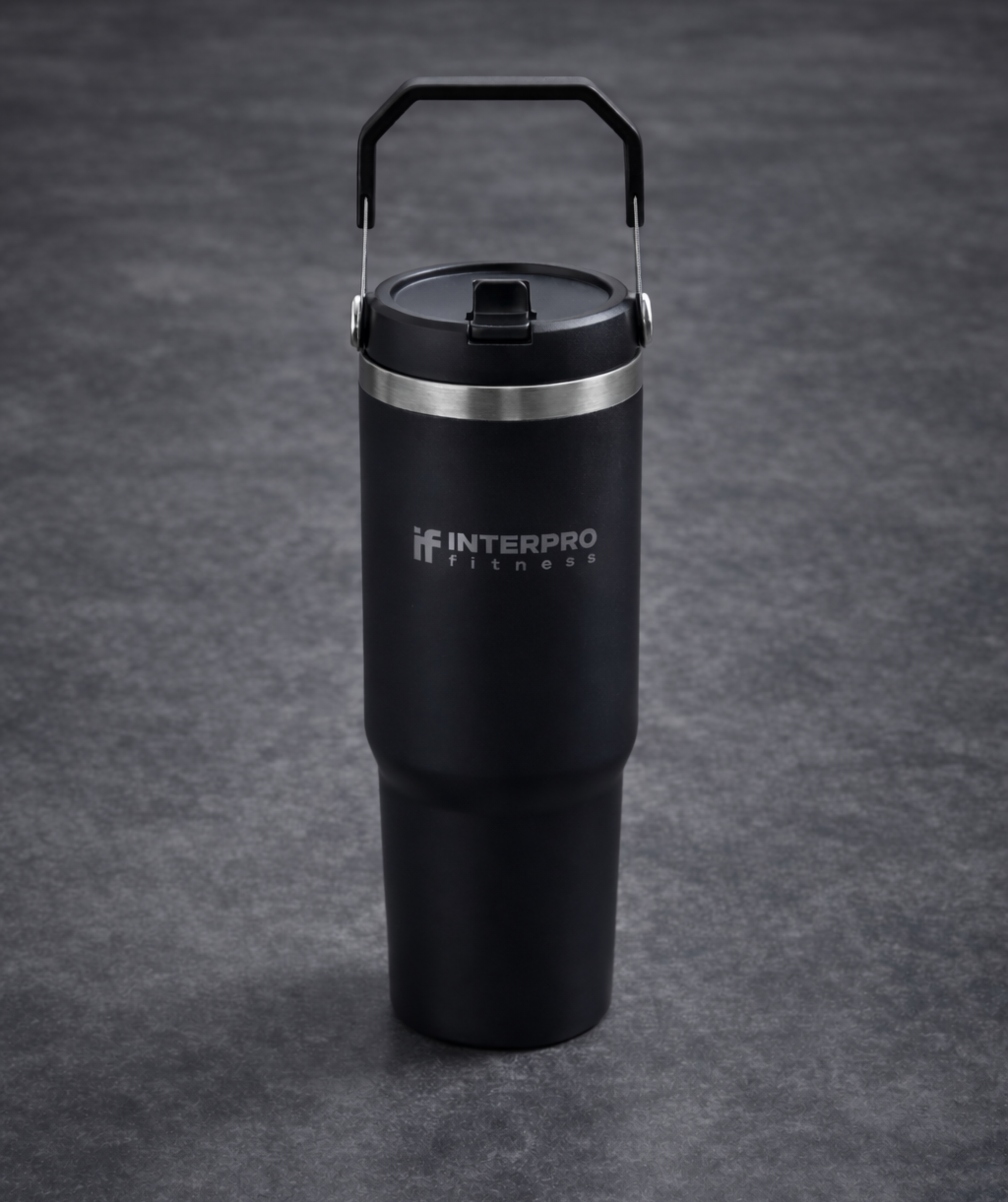 interpro fitness black insulated metal flask front view