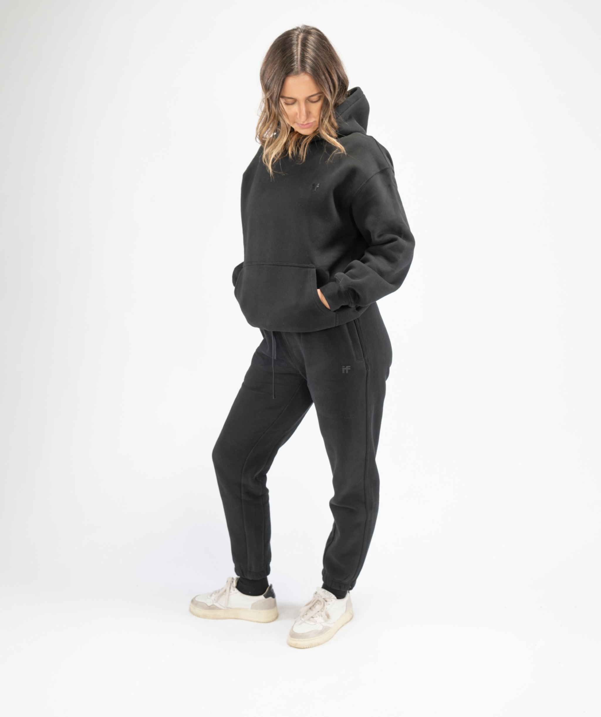 Womens black Interpro Fitness joggers and hoodie gym wear
