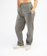 Womens grey straight leg Interpro Fitness joggers side angle