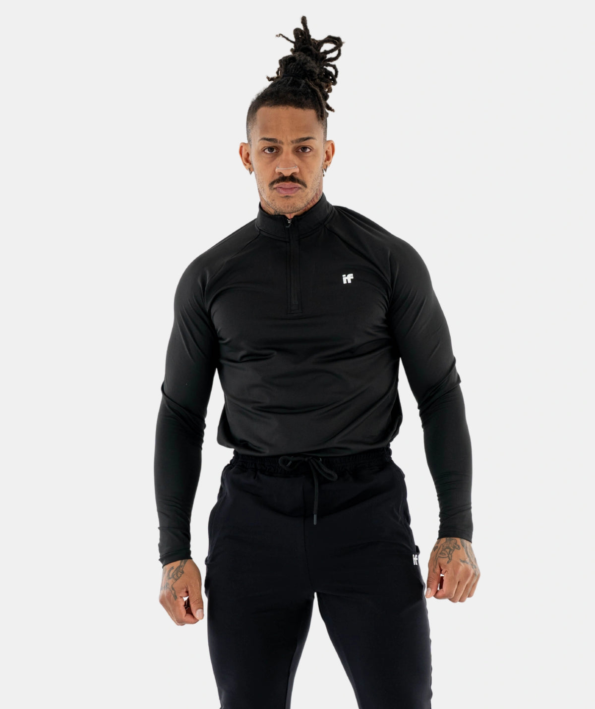 Man wearing a black athletic outfit