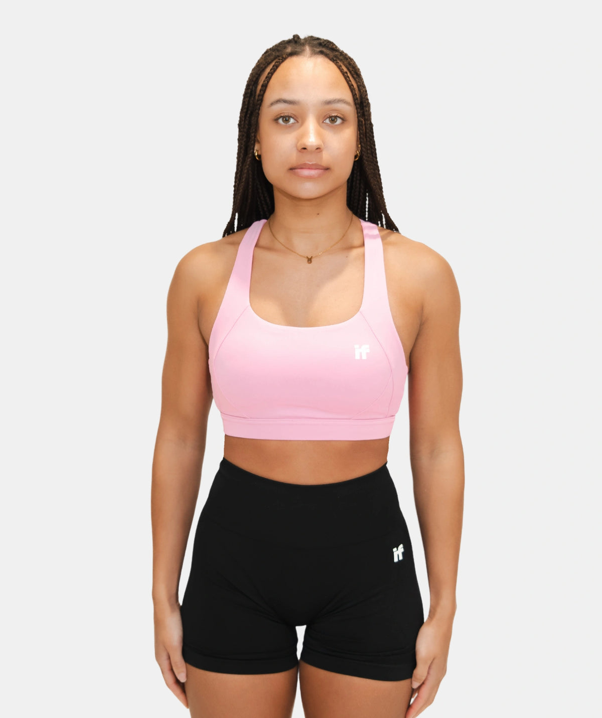  pink cross back sports bra