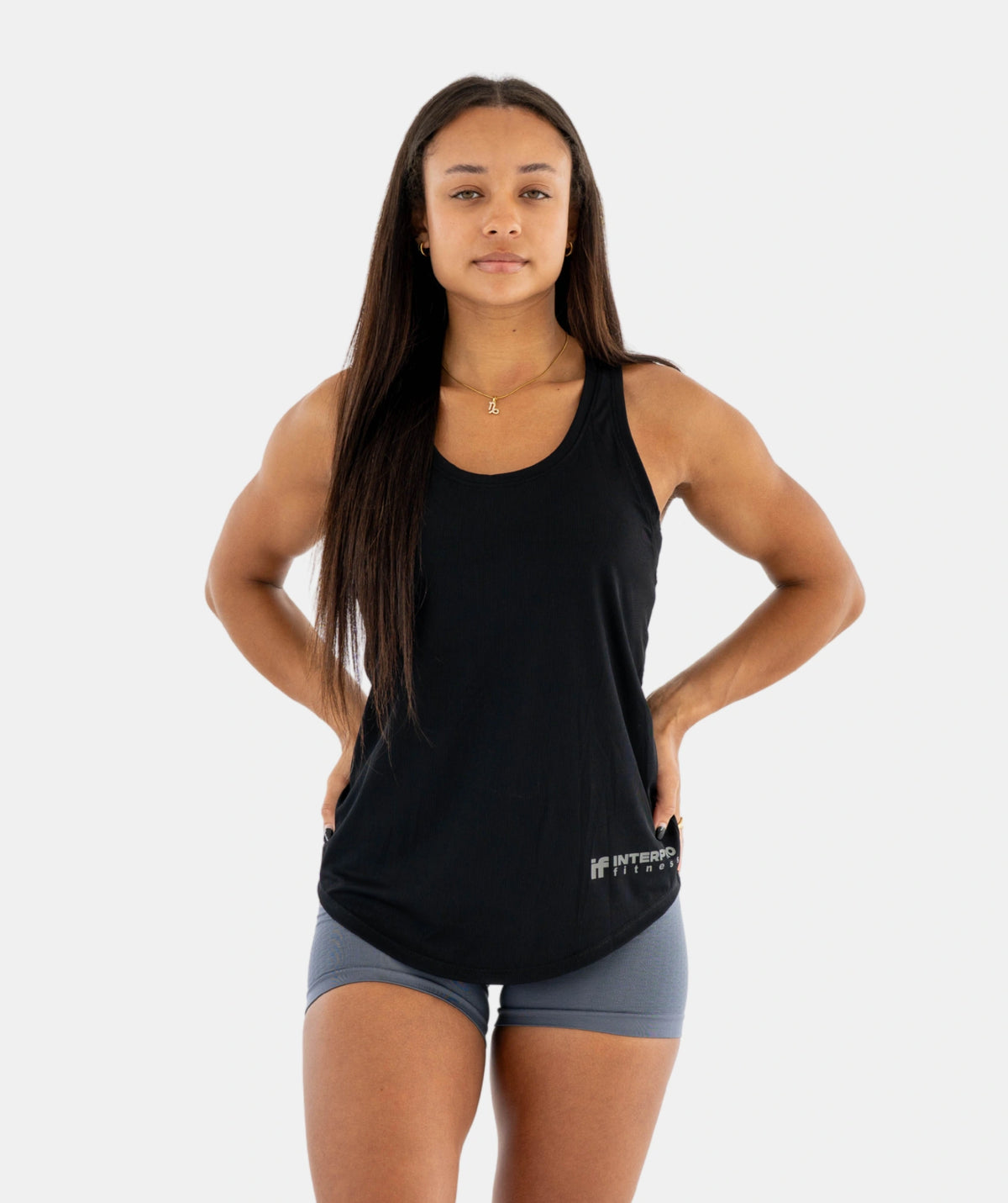 Woman wearing a black tank top