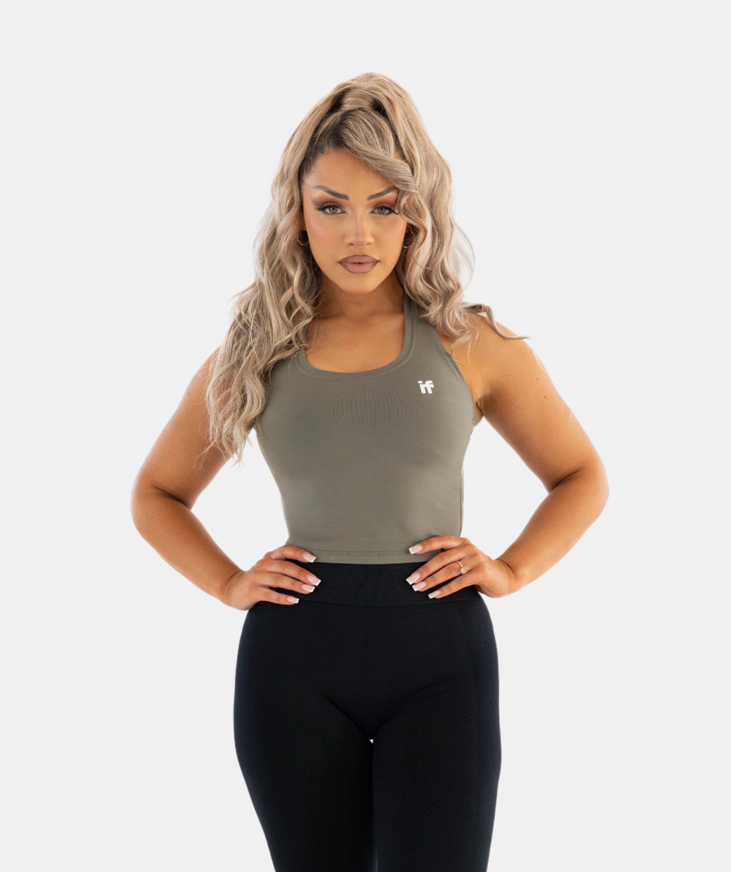 Women's Cropped Racer Back Vest - Khaki