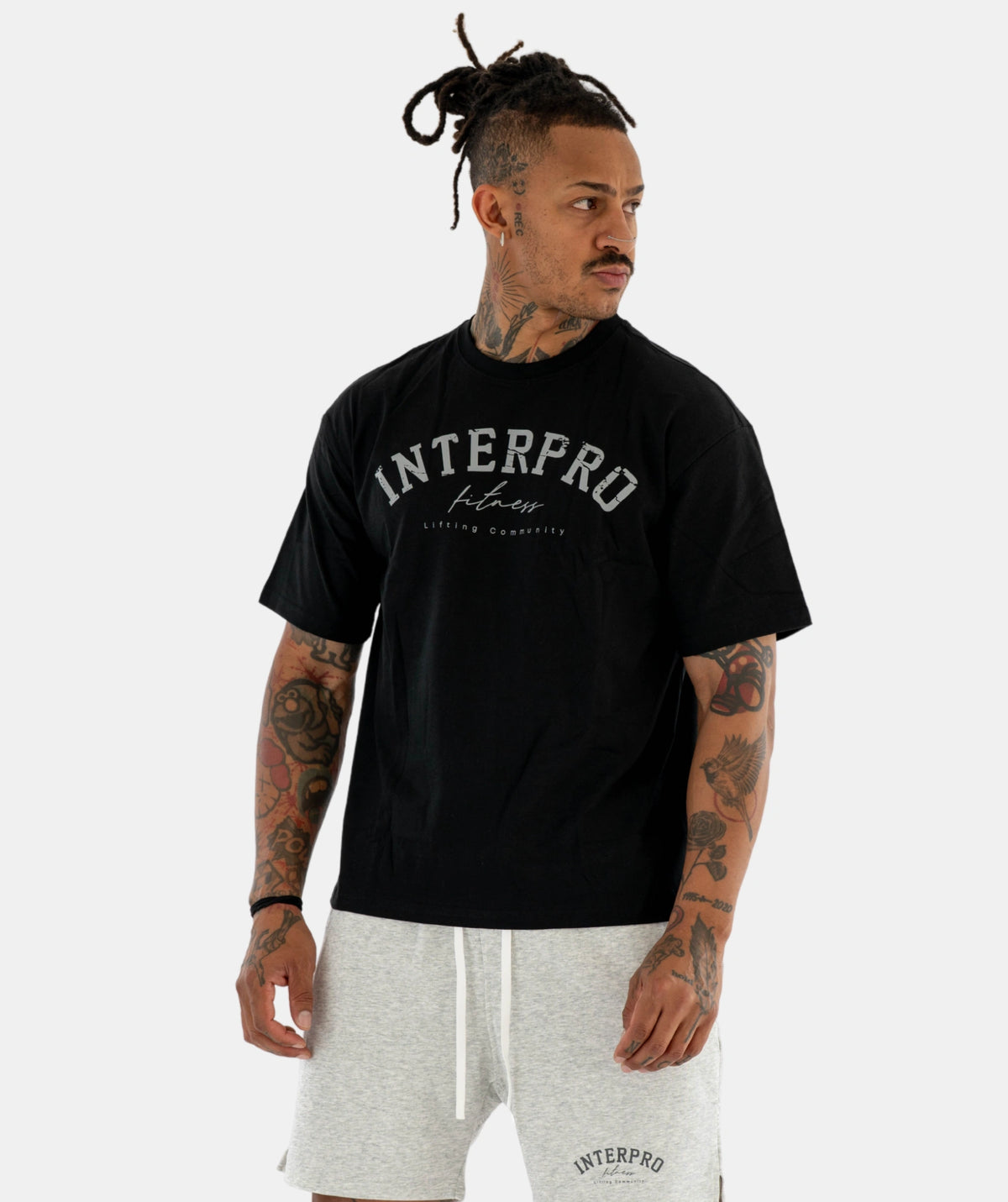 black 'Interpro' t-shirt & gray shorts