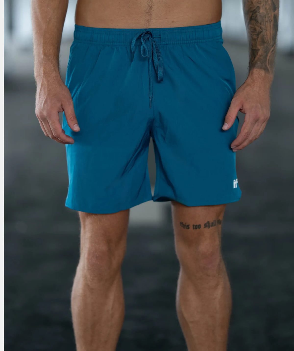 blue shorts with a blurred 