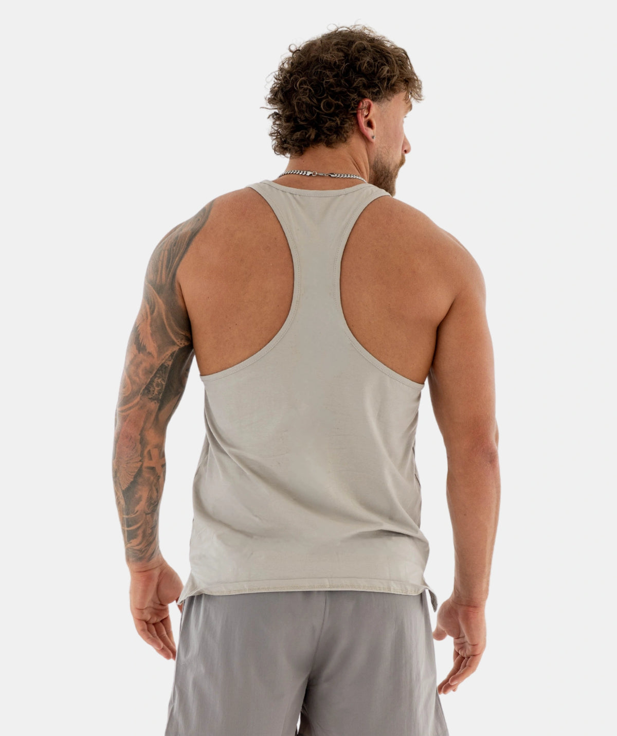 light gray tank top and shorts 