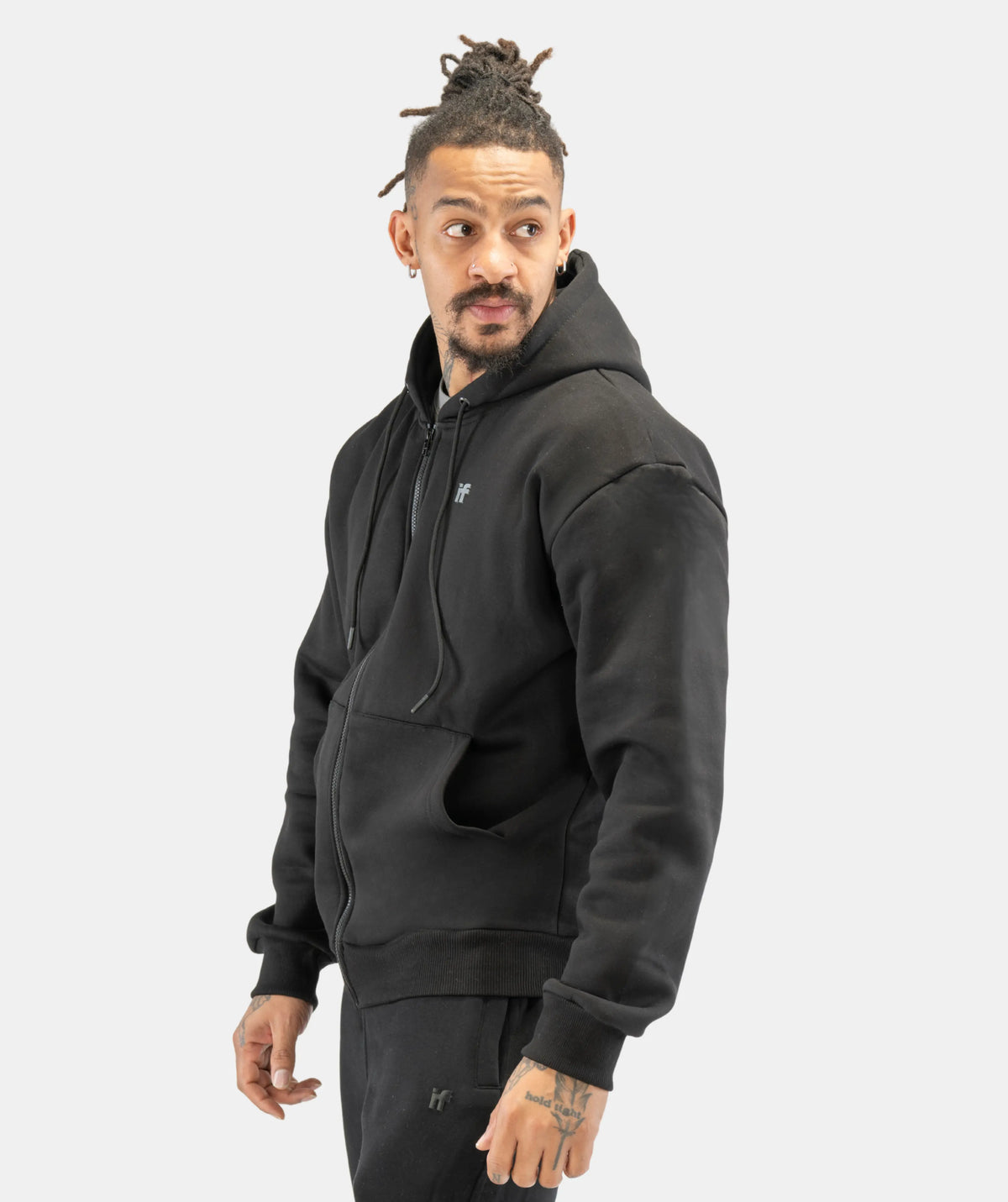 Man wearing a black hoodie