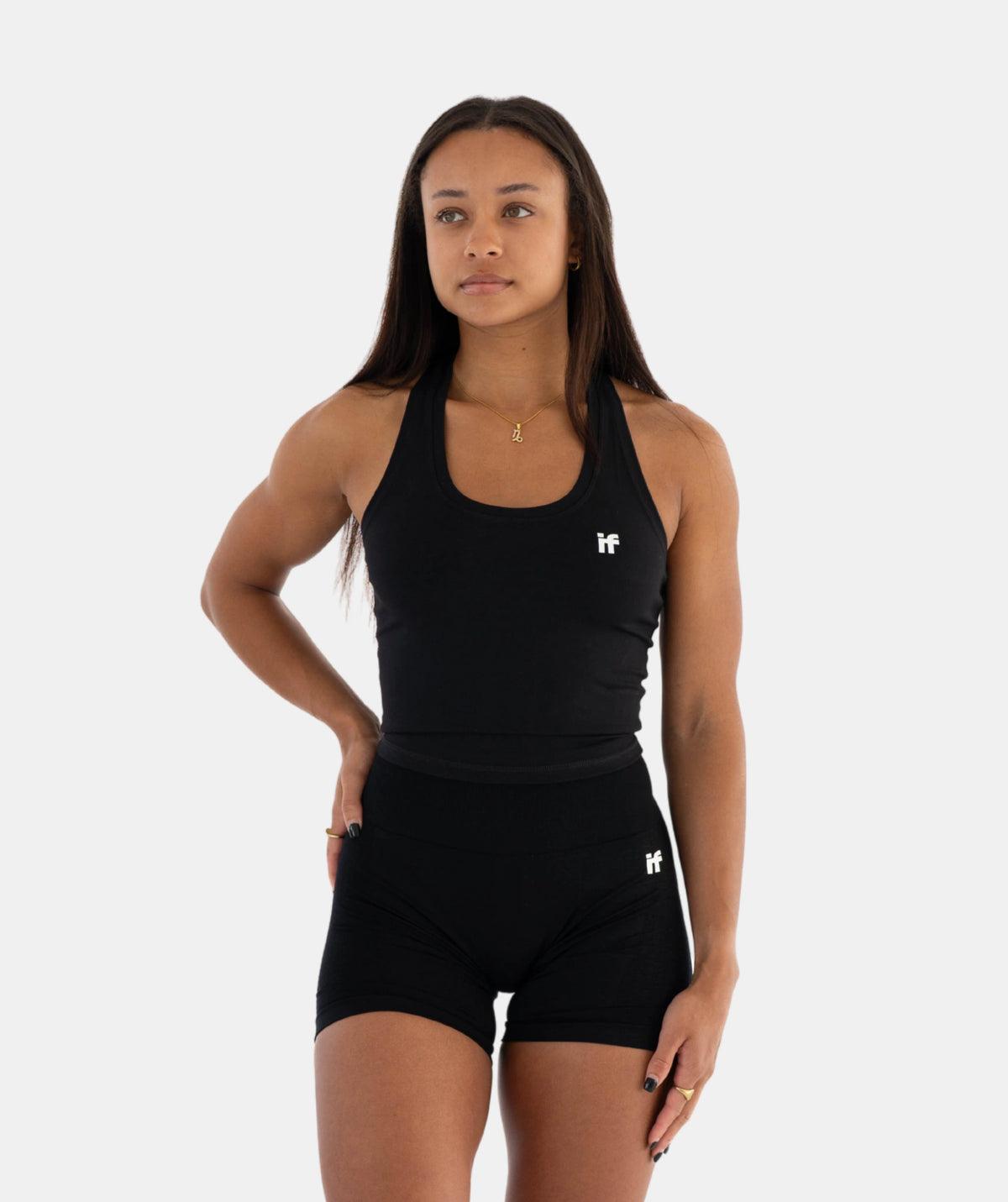 black tank top and shorts 